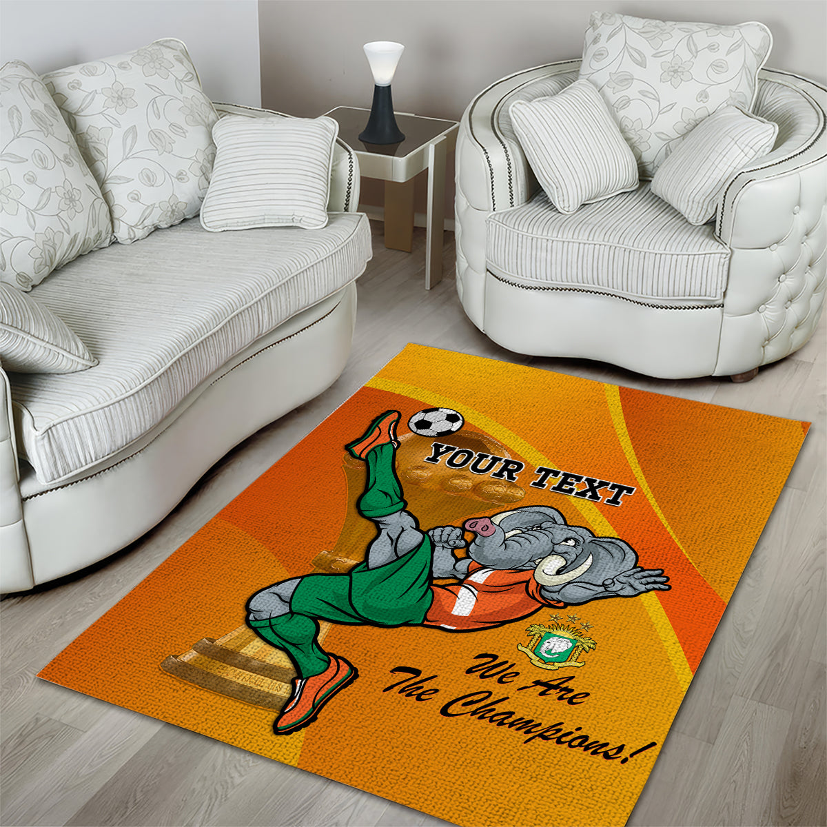 Custom Ivory Coast Football Area Rug 2024 Mascot With Champions Trophy - Wonder Print Shop