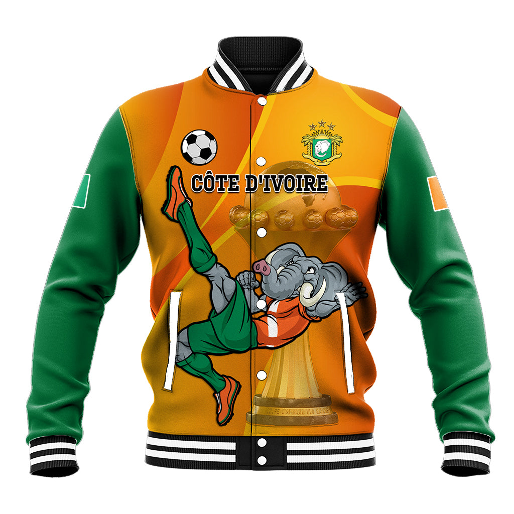 Custom Ivory Coast Football Baseball Jacket 2024 Mascot With Champions Trophy - Wonder Print Shop