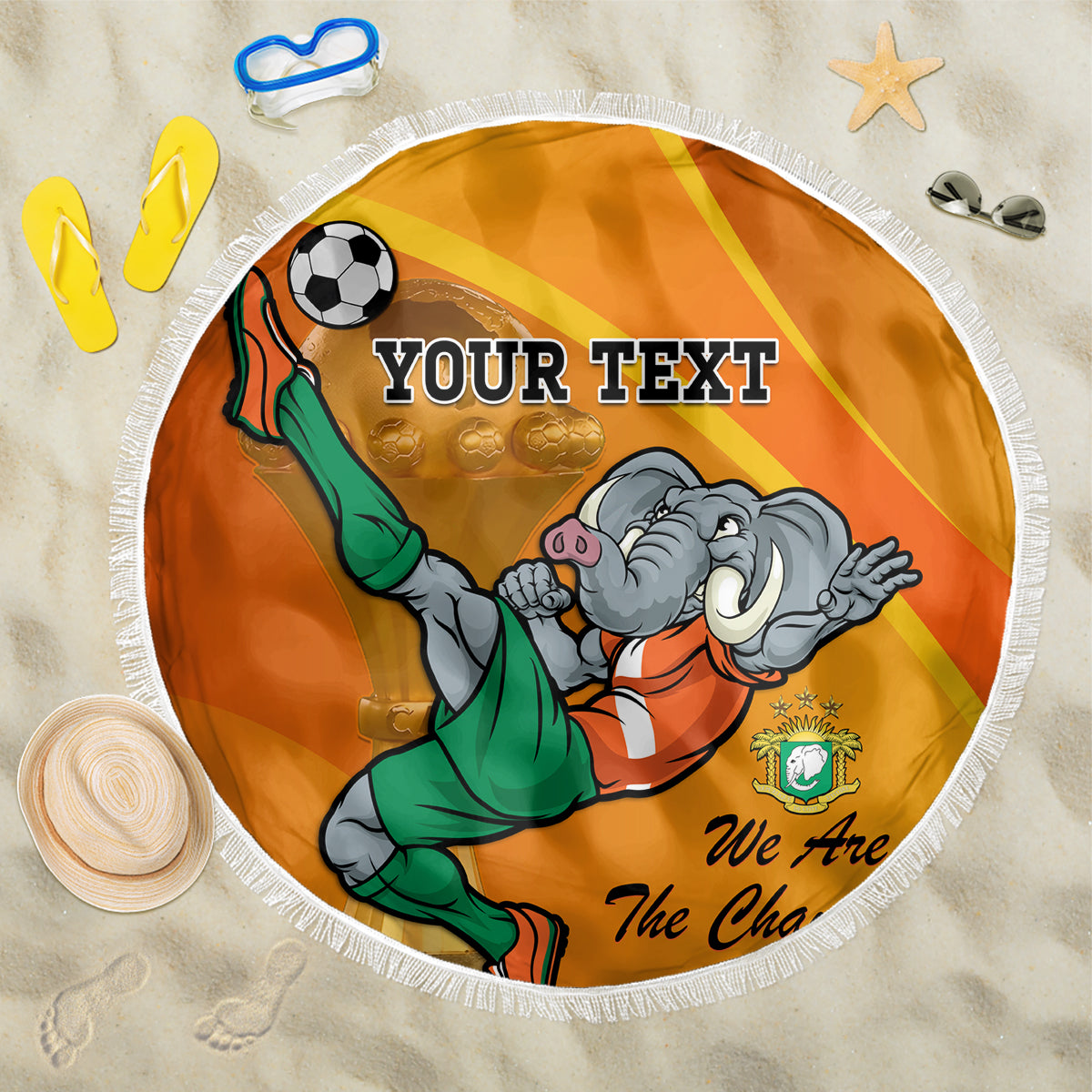 Custom Ivory Coast Football Beach Blanket 2024 Mascot With Champions Trophy - Wonder Print Shop