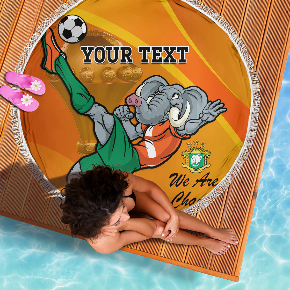Custom Ivory Coast Football Beach Blanket 2024 Mascot With Champions Trophy - Wonder Print Shop