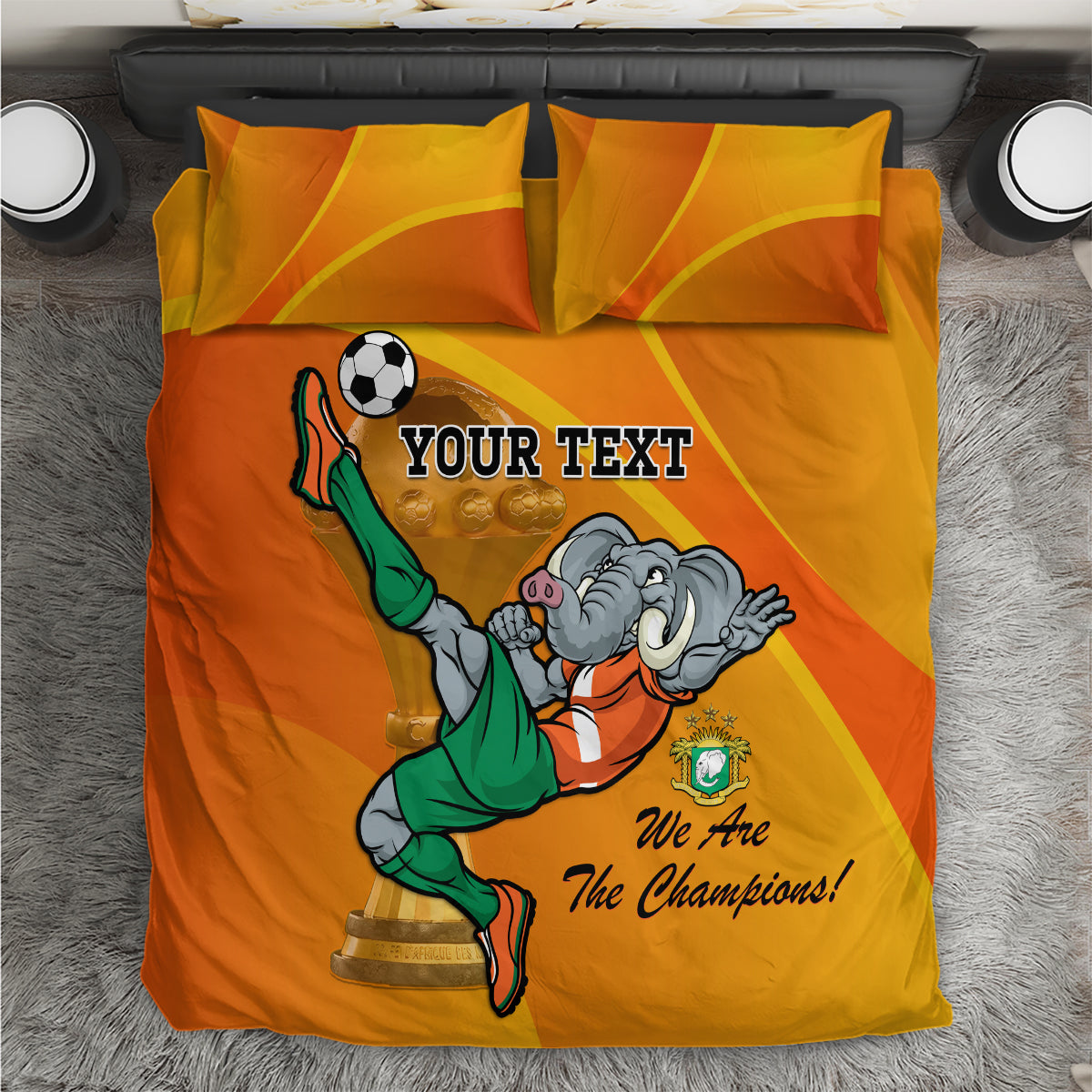 Custom Ivory Coast Football Bedding Set 2024 Mascot With Champions Trophy - Wonder Print Shop