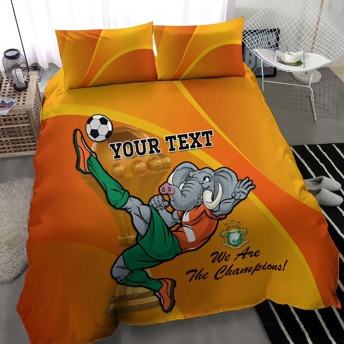 Custom Ivory Coast Football Bedding Set 2024 Mascot With Champions Trophy - Wonder Print Shop