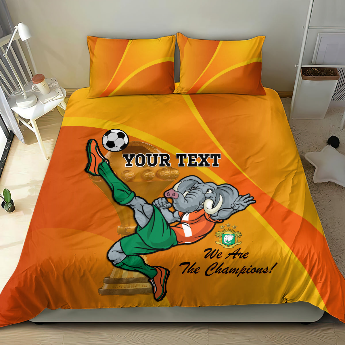 Custom Ivory Coast Football Bedding Set 2024 Mascot With Champions Trophy - Wonder Print Shop