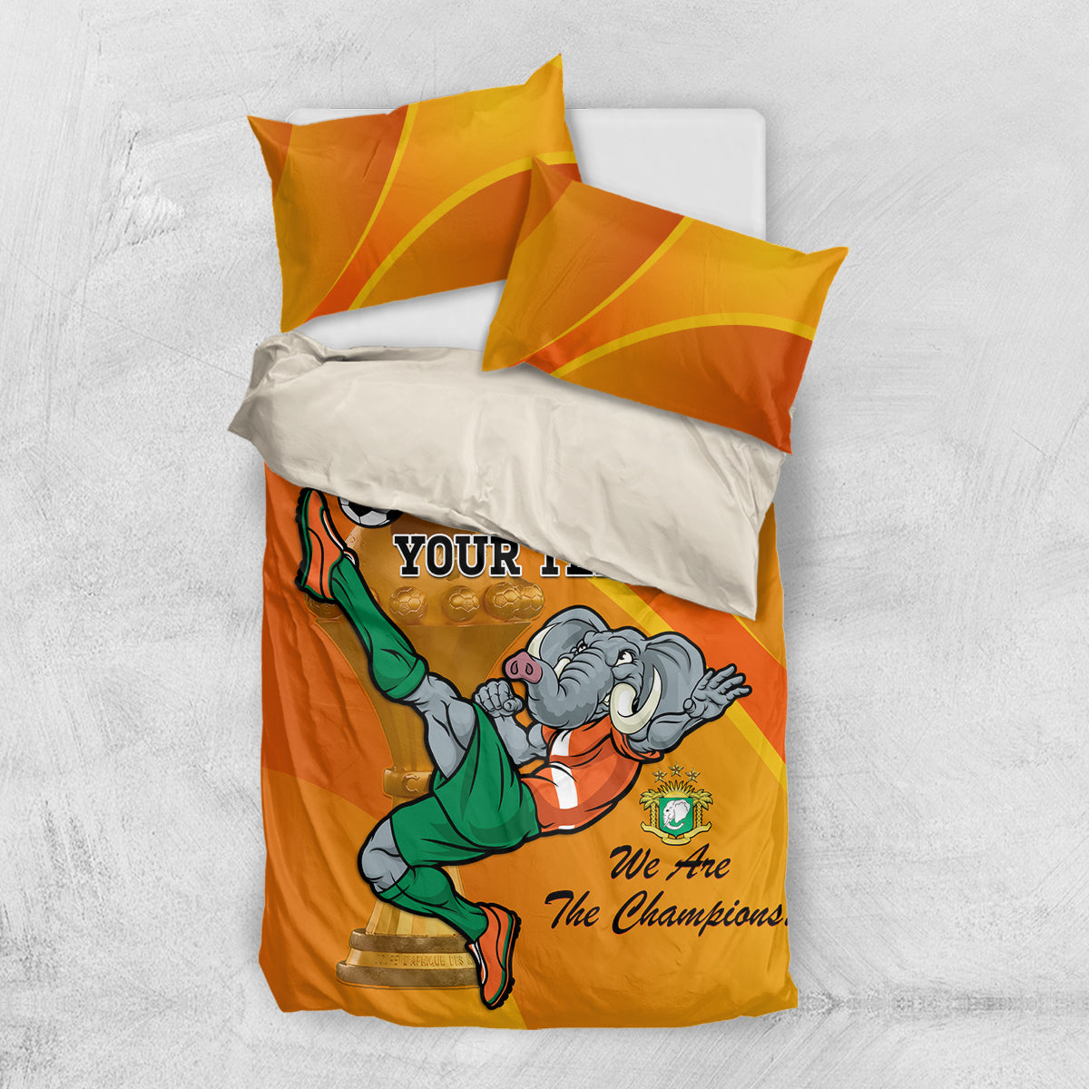 Custom Ivory Coast Football Bedding Set 2024 Mascot With Champions Trophy - Wonder Print Shop