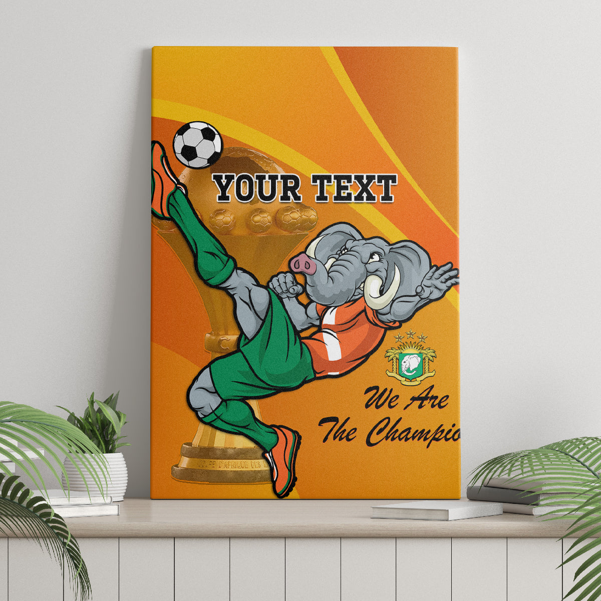 Custom Ivory Coast Football Canvas Wall Art 2024 Mascot With Champions Trophy - Wonder Print Shop