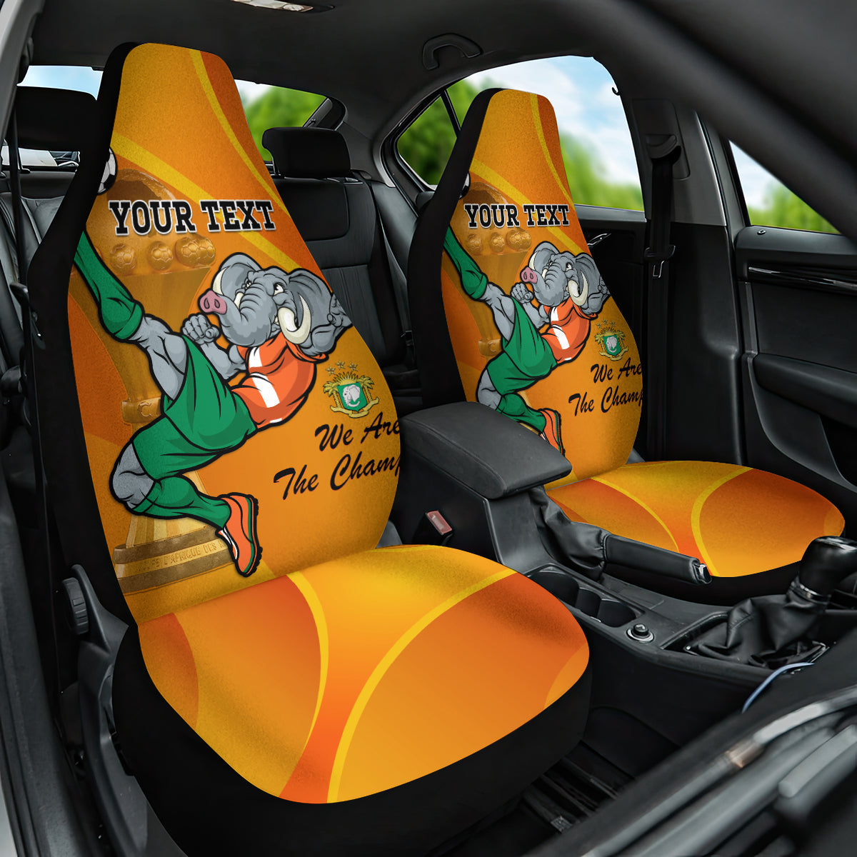 Custom Ivory Coast Football Car Seat Cover 2024 Mascot With Champions Trophy