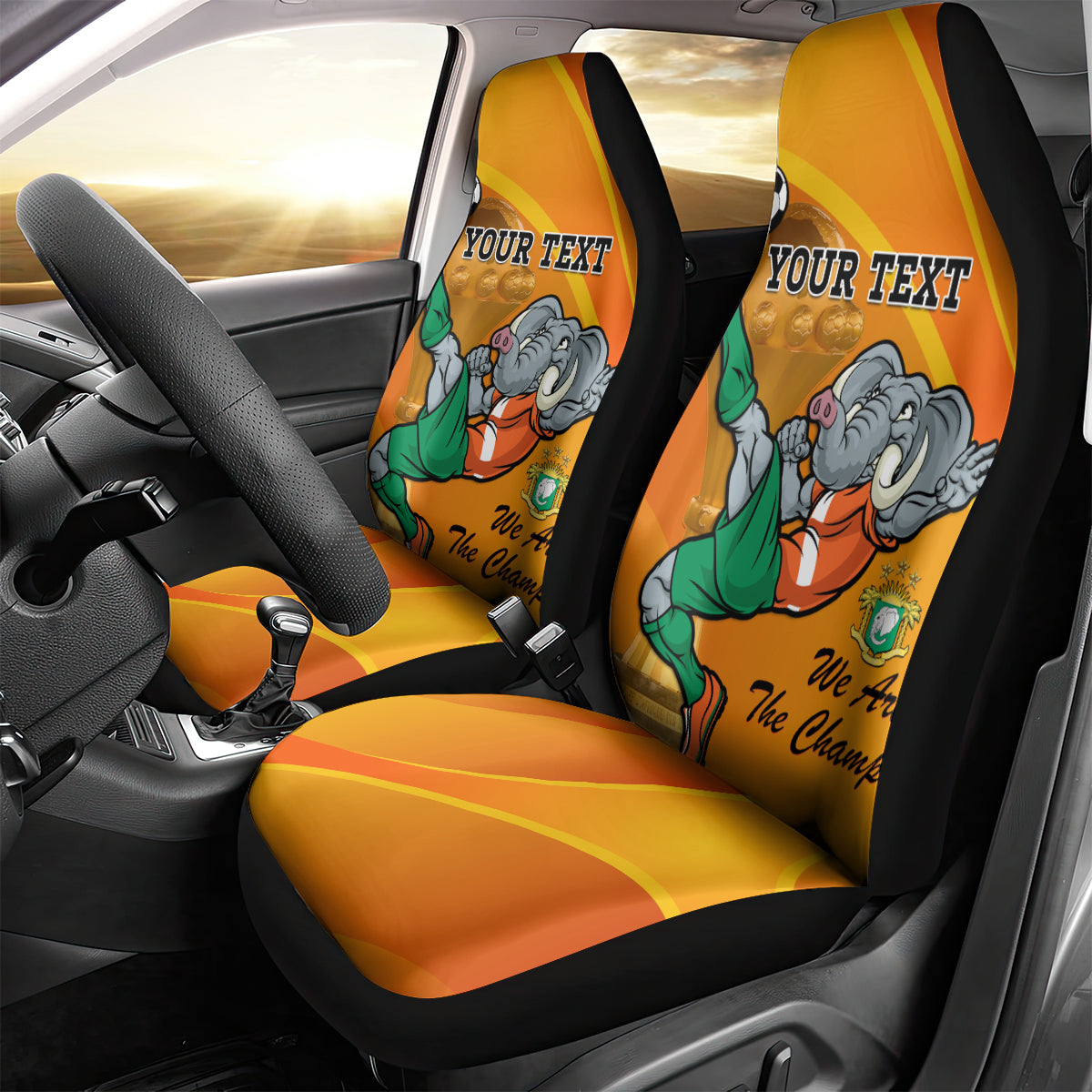 Custom Ivory Coast Football Car Seat Cover 2024 Mascot With Champions Trophy - Wonder Print Shop