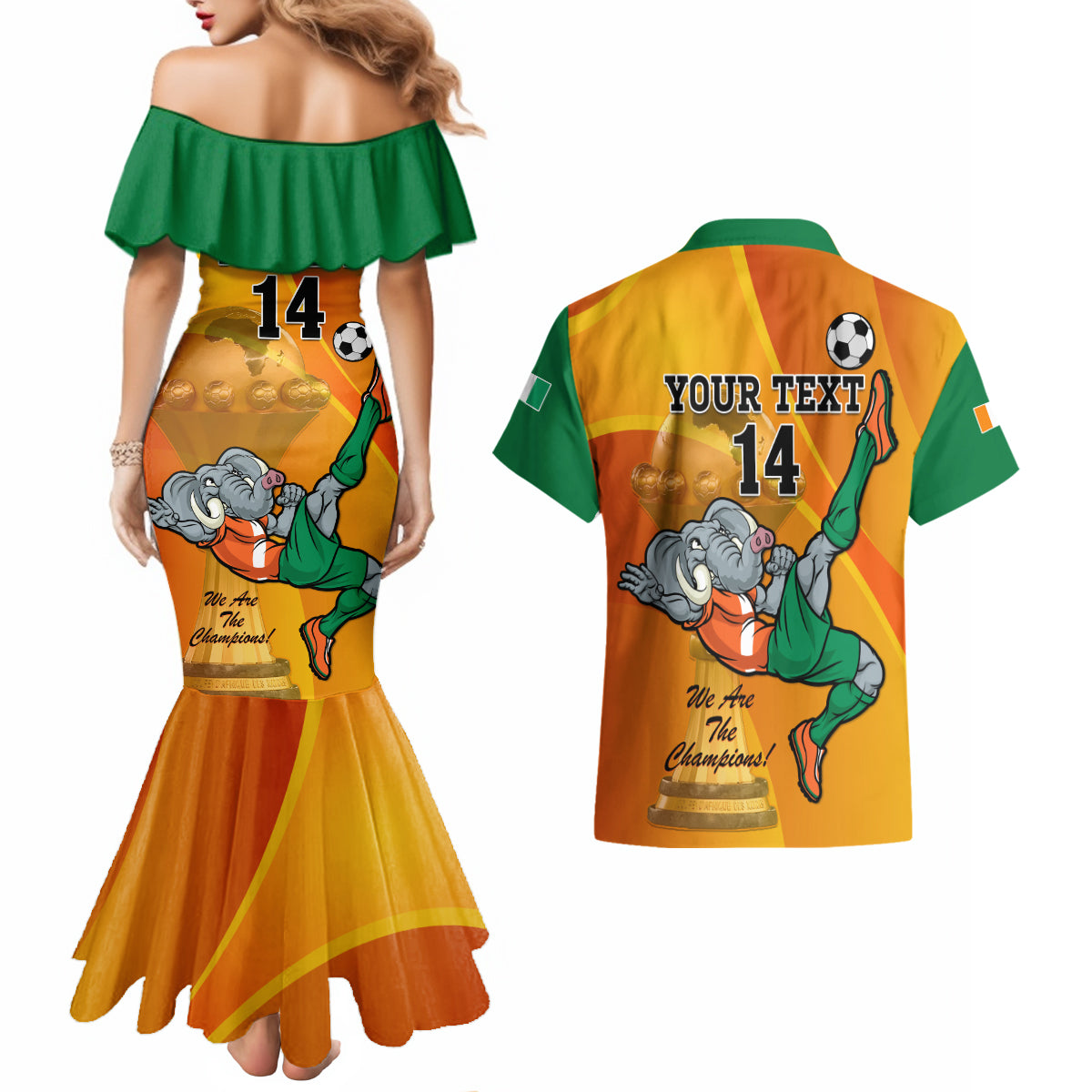 Custom Ivory Coast Football Couples Matching Mermaid Dress and Hawaiian Shirt 2024 Mascot With Champions Trophy - Wonder Print Shop