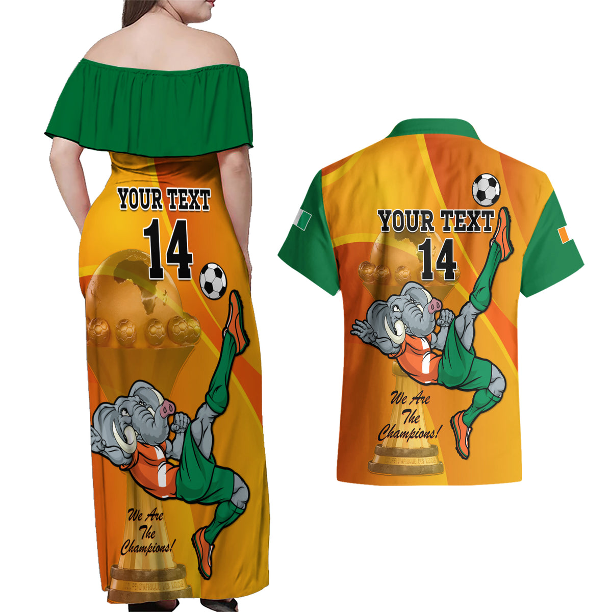 Custom Ivory Coast Football Couples Matching Off Shoulder Maxi Dress and Hawaiian Shirt 2024 Mascot With Champions Trophy - Wonder Print Shop