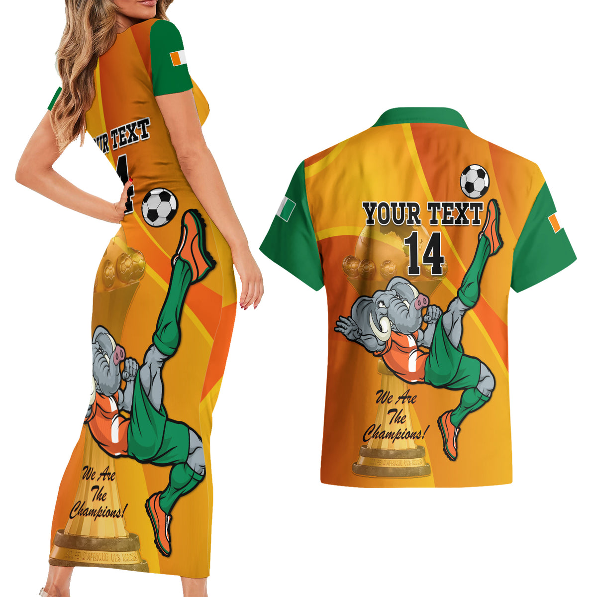 Custom Ivory Coast Football Couples Matching Short Sleeve Bodycon Dress and Hawaiian Shirt 2024 Mascot With Champions Trophy - Wonder Print Shop