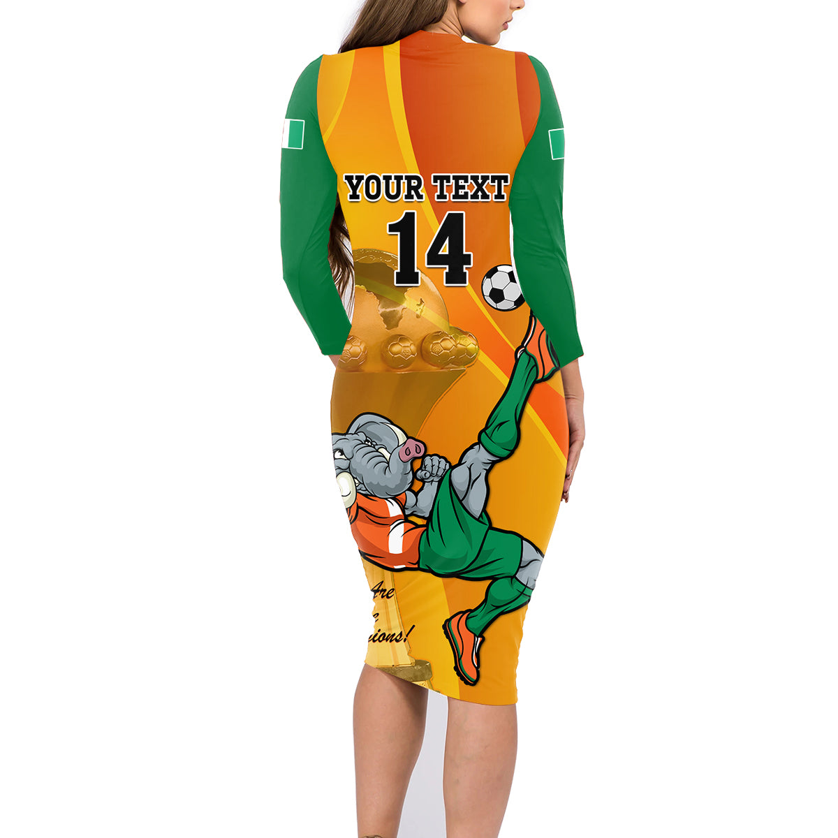 Custom Ivory Coast Football Family Matching Long Sleeve Bodycon Dress and Hawaiian Shirt 2024 Mascot With Champions Trophy - Wonder Print Shop