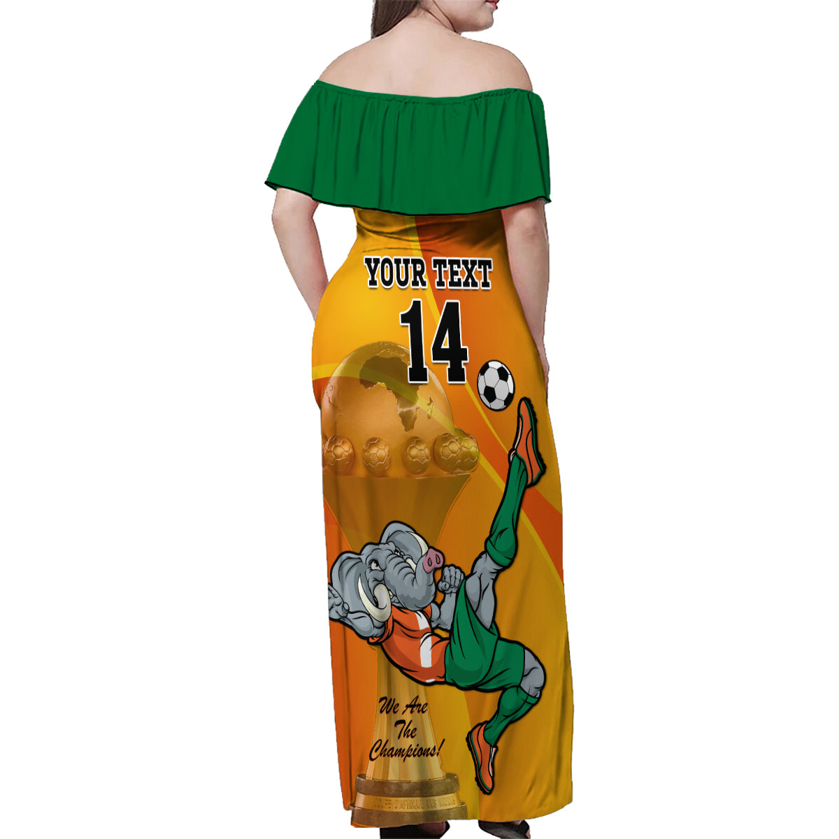 Custom Ivory Coast Football Family Matching Off Shoulder Maxi Dress and Hawaiian Shirt 2024 Mascot With Champions Trophy - Wonder Print Shop