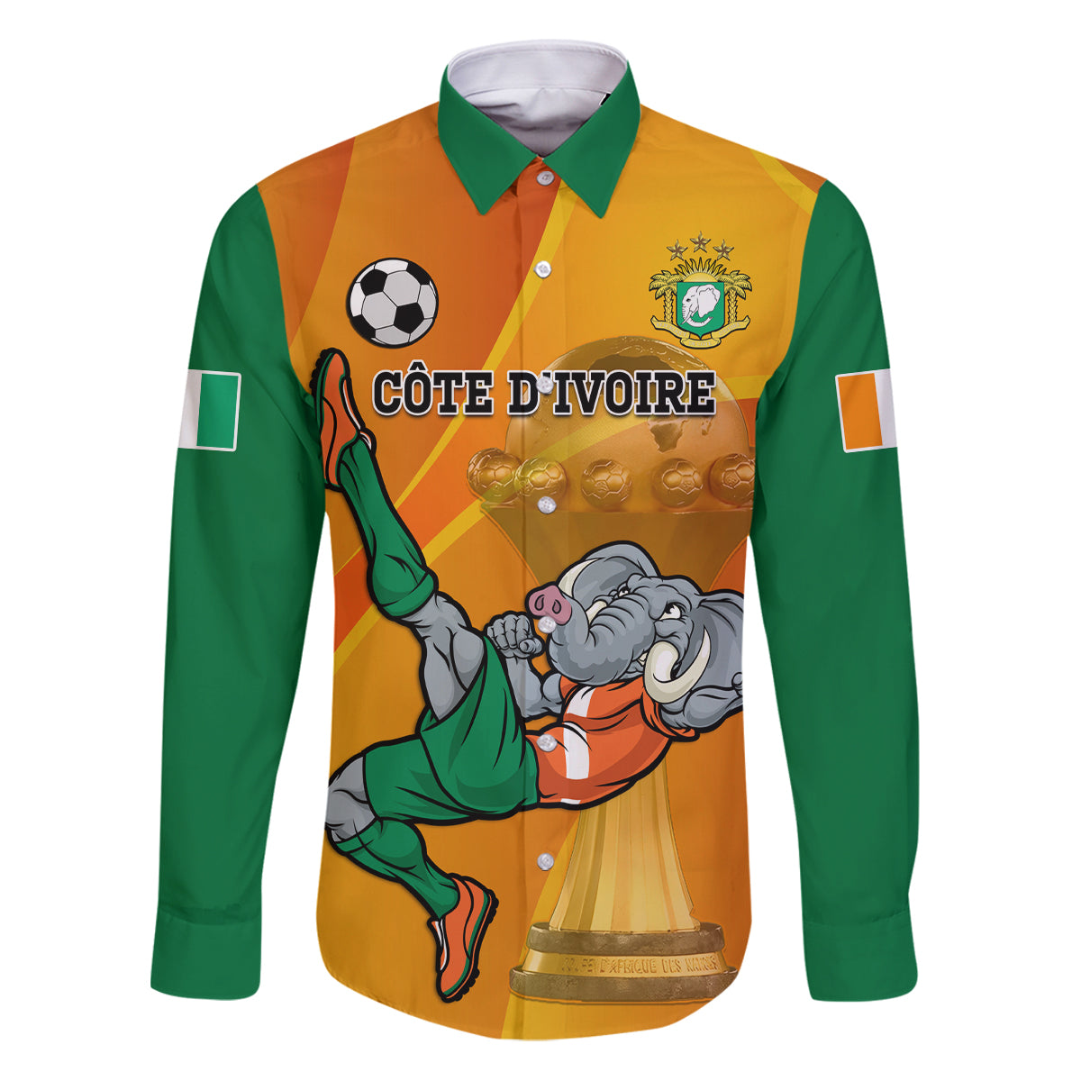 Custom Ivory Coast Football Family Matching Puletasi and Hawaiian Shirt 2024 Mascot With Champions Trophy - Wonder Print Shop