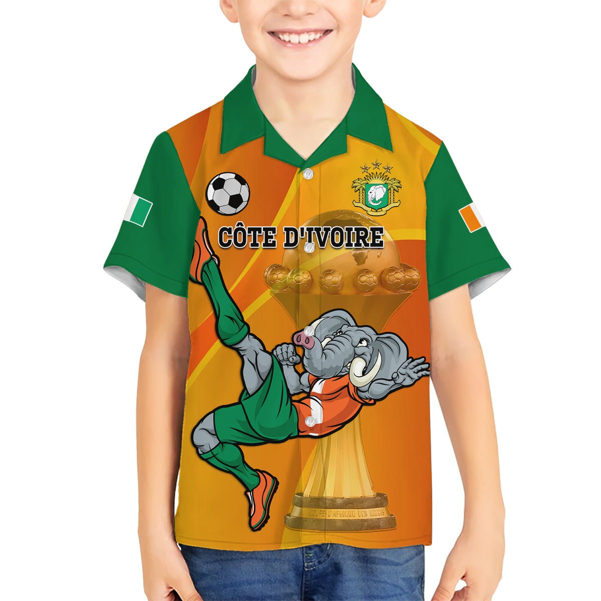 Custom Ivory Coast Football Family Matching Short Sleeve Bodycon Dress and Hawaiian Shirt 2024 Mascot With Champions Trophy - Wonder Print Shop