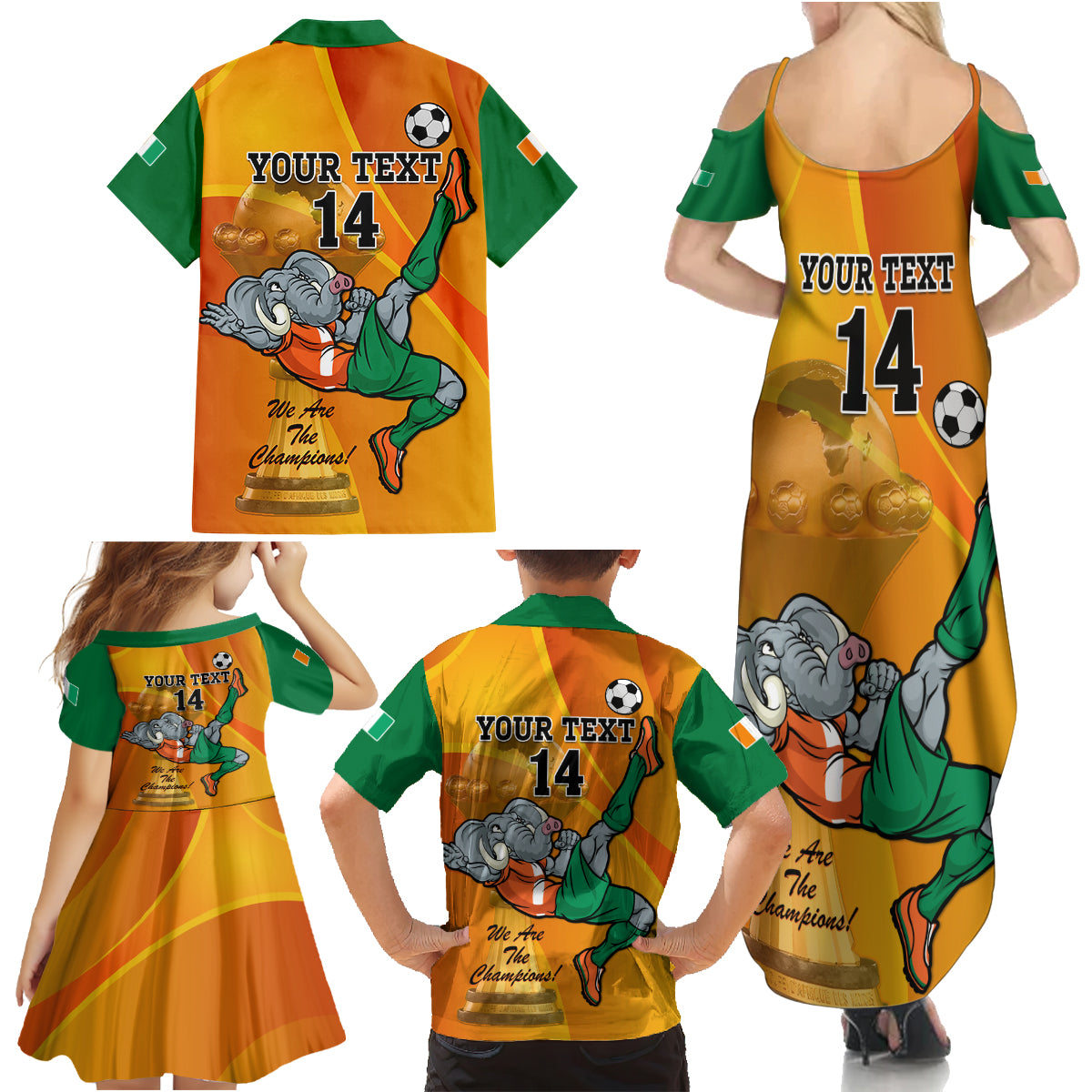 Custom Ivory Coast Football Family Matching Summer Maxi Dress and Hawaiian Shirt 2024 Mascot With Champions Trophy - Wonder Print Shop