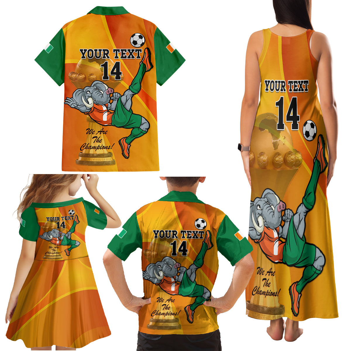 Custom Ivory Coast Football Family Matching Tank Maxi Dress and Hawaiian Shirt 2024 Mascot With Champions Trophy - Wonder Print Shop