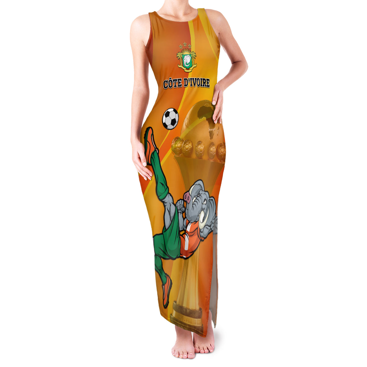 Custom Ivory Coast Football Family Matching Tank Maxi Dress and Hawaiian Shirt 2024 Mascot With Champions Trophy - Wonder Print Shop