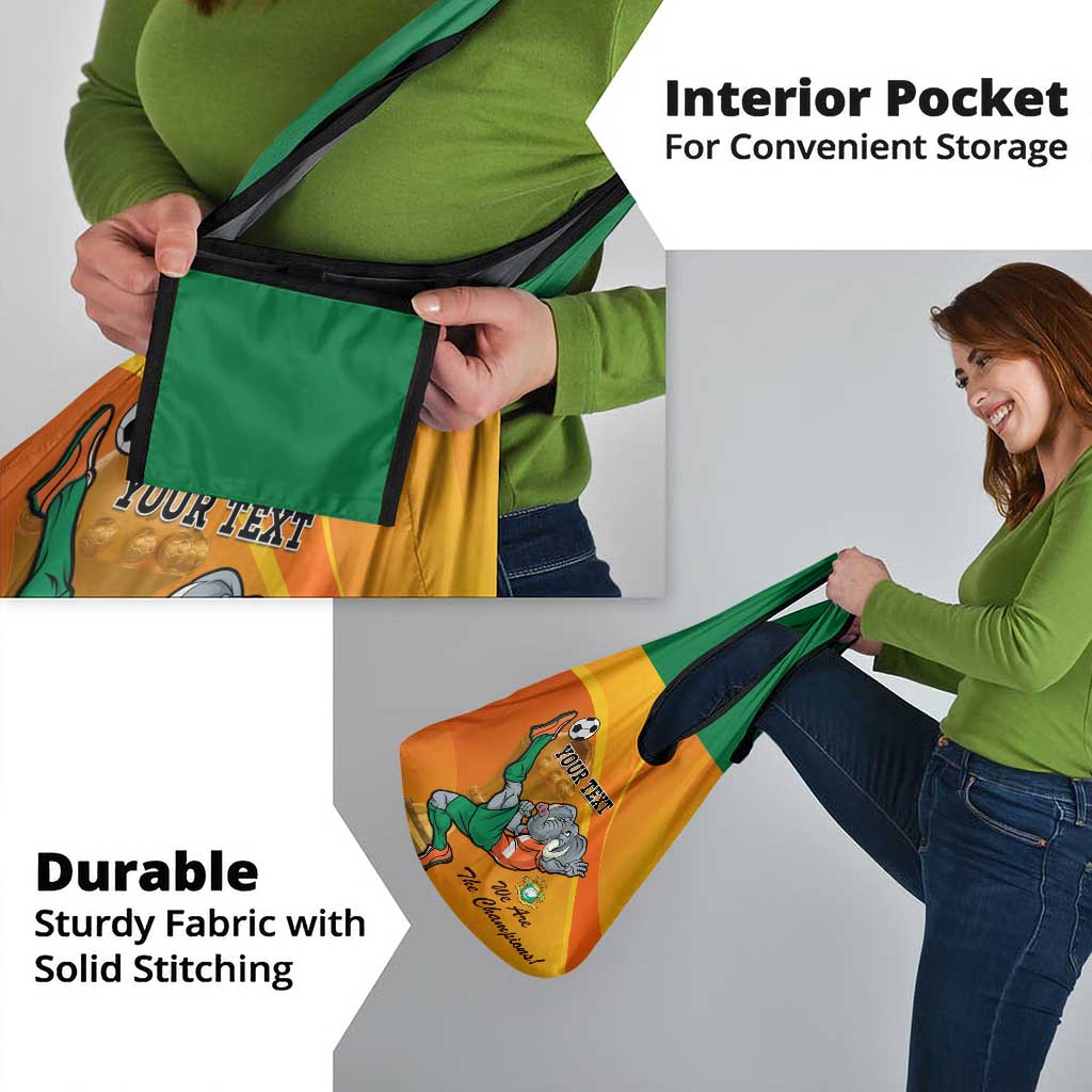 Custom Ivory Coast Football Grocery Bag Mascot With Champions Trophy