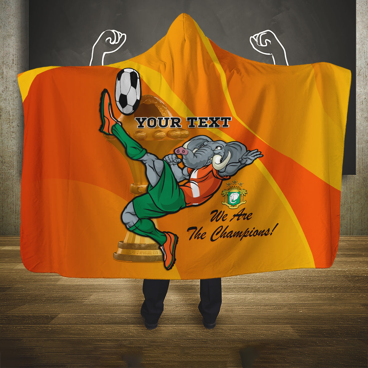 Custom Ivory Coast Football Hooded Blanket 2024 Mascot With Champions Trophy