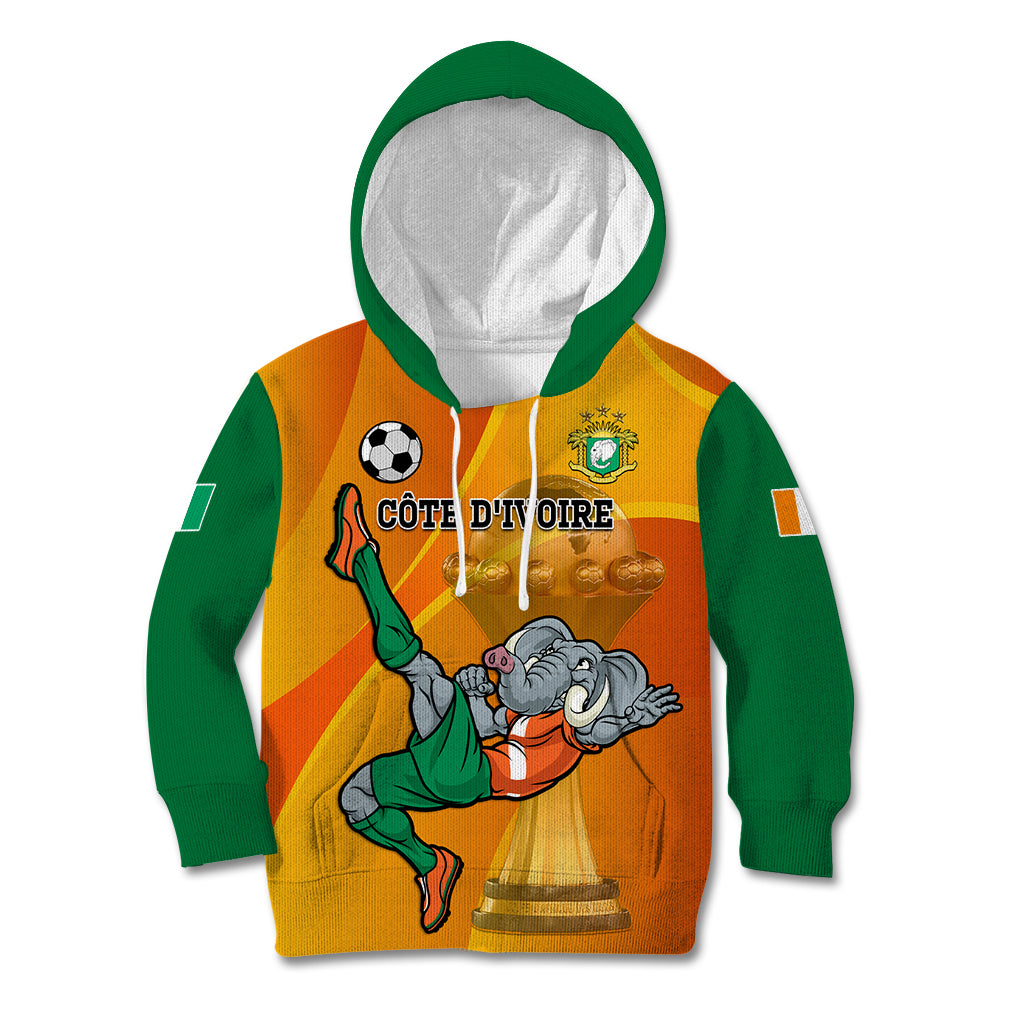 Custom Ivory Coast Football Kid Hoodie 2024 Mascot With Champions Trophy - Wonder Print Shop