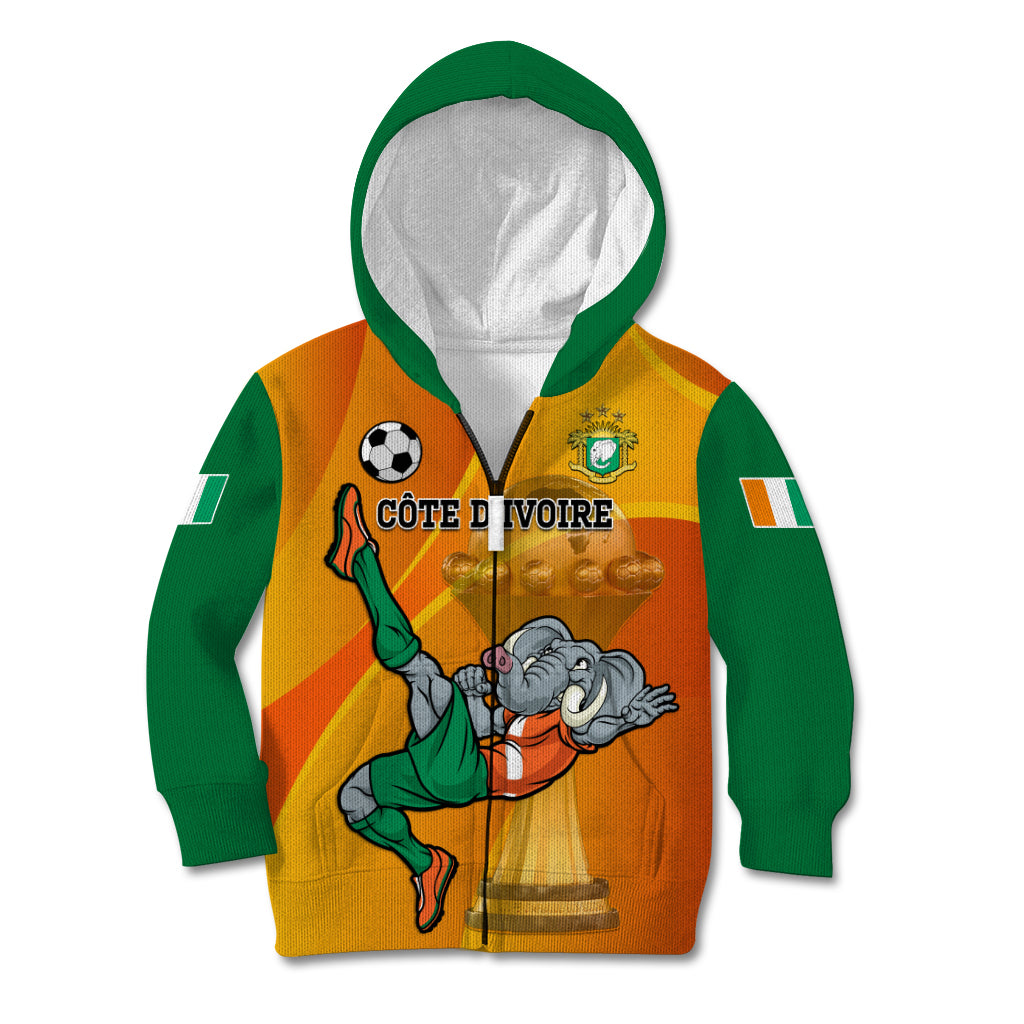 Custom Ivory Coast Football Kid Hoodie 2024 Mascot With Champions Trophy - Wonder Print Shop