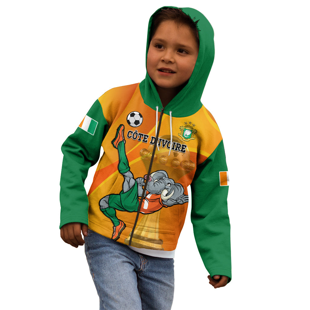 Custom Ivory Coast Football Kid Hoodie 2024 Mascot With Champions Trophy - Wonder Print Shop