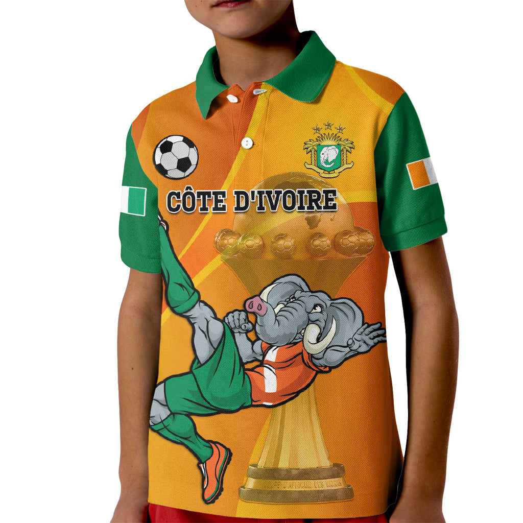 Custom Ivory Coast Football Kid Polo Shirt 2024 Mascot With Champions Trophy - Wonder Print Shop
