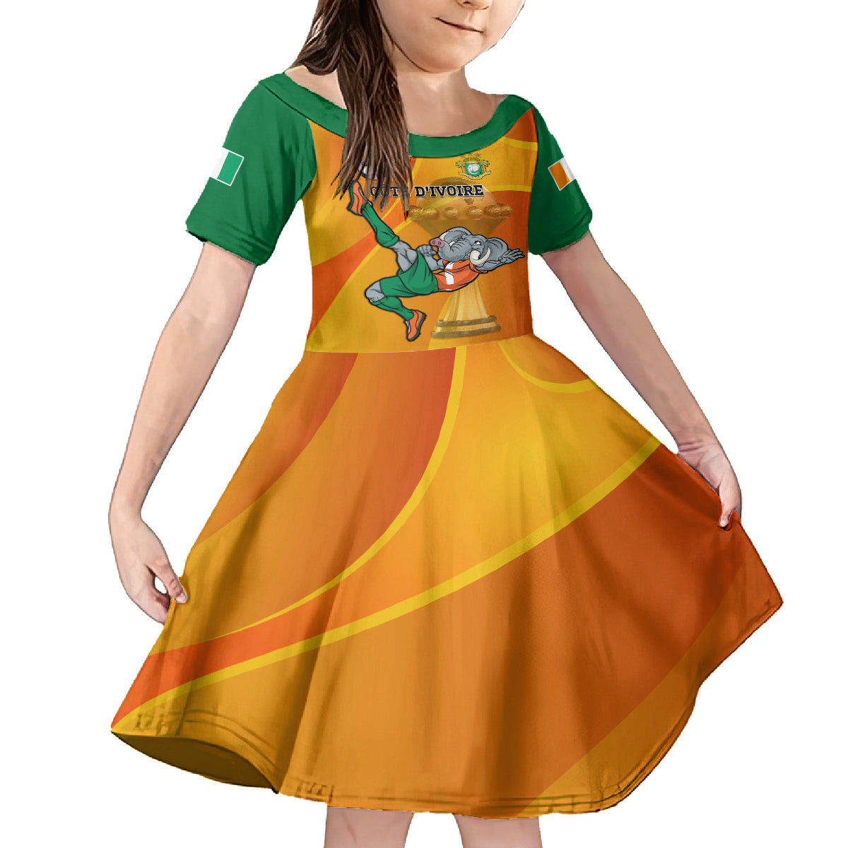 Custom Ivory Coast Football Kid Short Sleeve Dress 2024 Mascot With Champions Trophy - Wonder Print Shop