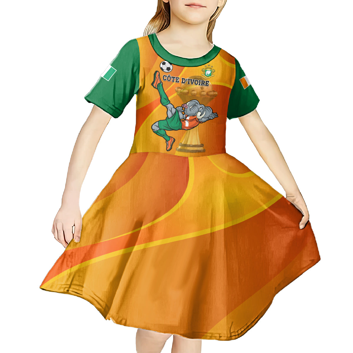 Custom Ivory Coast Football Kid Short Sleeve Dress 2024 Mascot With Champions Trophy - Wonder Print Shop
