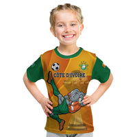 Custom Ivory Coast Football Kid T Shirt 2024 Mascot With Champions Trophy - Wonder Print Shop