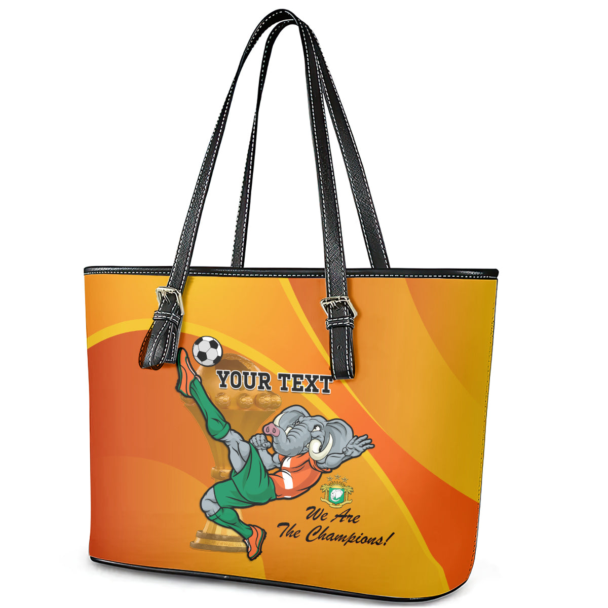Custom Ivory Coast Football Leather Tote Bag 2024 Mascot With Champions Trophy - Wonder Print Shop