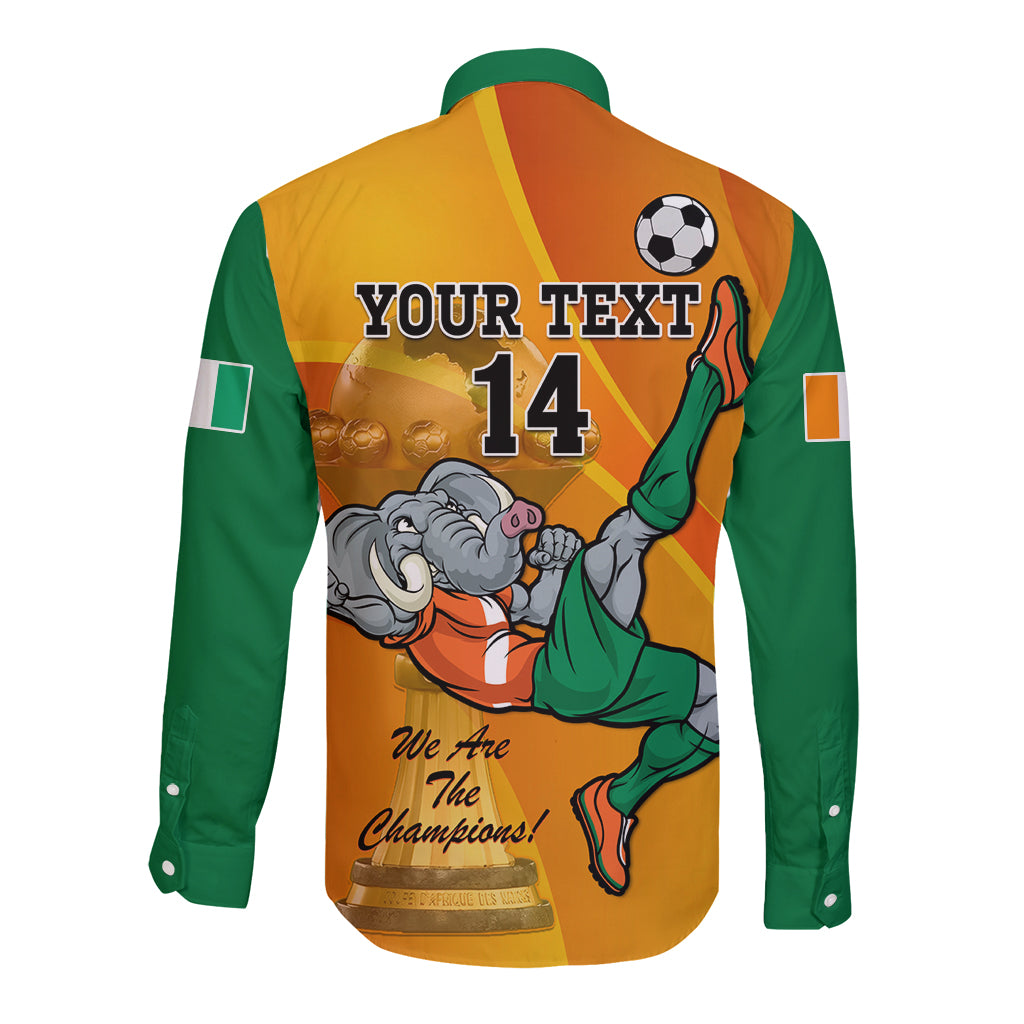 Custom Ivory Coast Football Long Sleeve Button Shirt 2024 Mascot With Champions Trophy - Wonder Print Shop