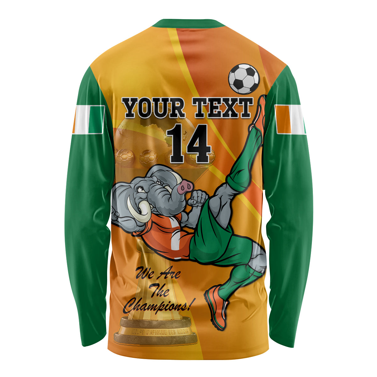 Custom Ivory Coast Football Long Sleeve Shirt 2024 Mascot With Champions Trophy - Wonder Print Shop