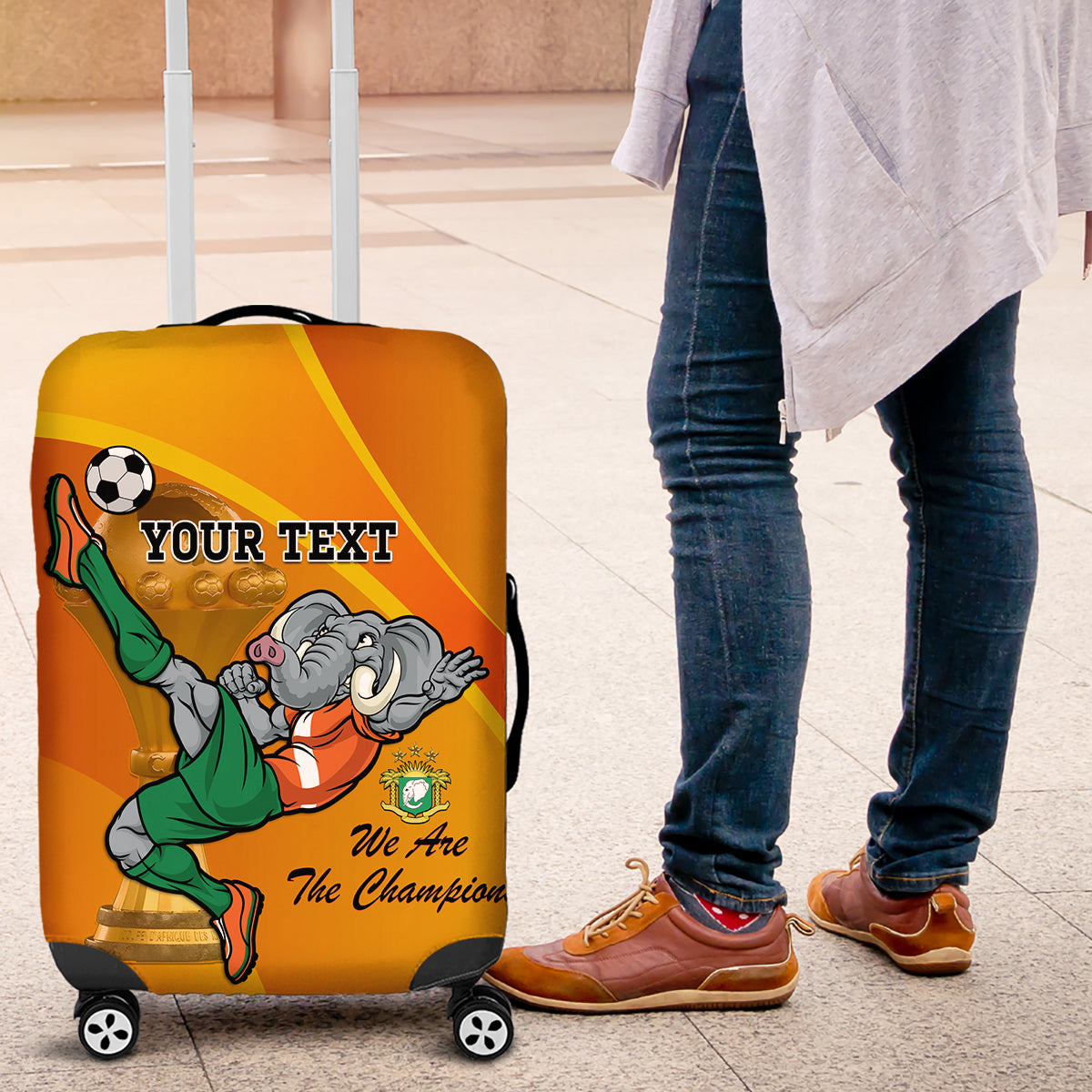 Custom Ivory Coast Football Luggage Cover 2024 Mascot With Champions Trophy - Wonder Print Shop