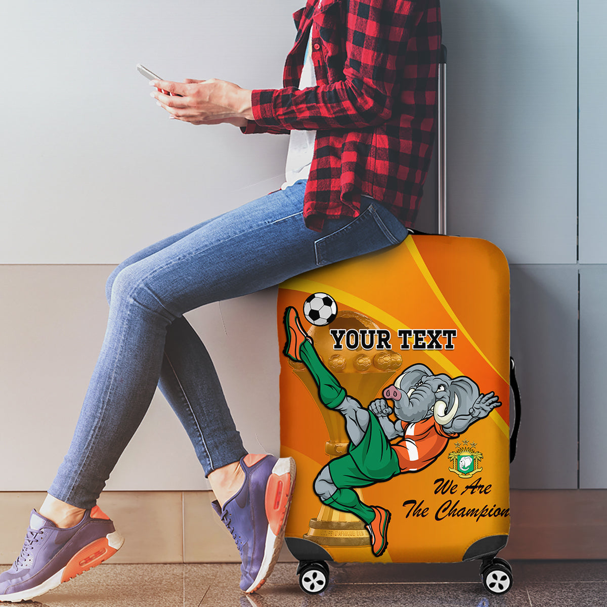 Custom Ivory Coast Football Luggage Cover 2024 Mascot With Champions Trophy - Wonder Print Shop