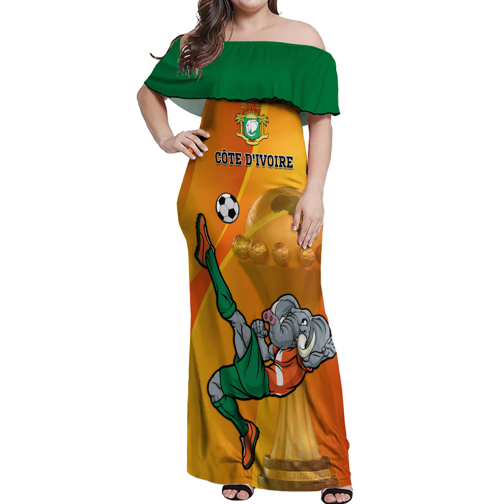 Custom Ivory Coast Football Off Shoulder Maxi Dress 2024 Mascot With Champions Trophy - Wonder Print Shop