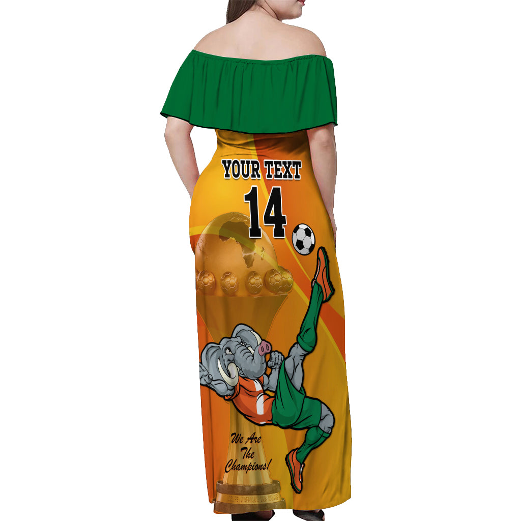 Custom Ivory Coast Football Off Shoulder Maxi Dress 2024 Mascot With Champions Trophy - Wonder Print Shop
