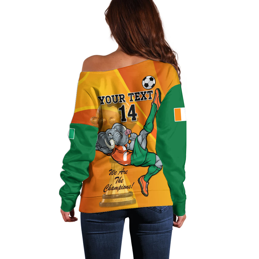 Custom Ivory Coast Football Off Shoulder Sweater 2024 Mascot With Champions Trophy - Wonder Print Shop