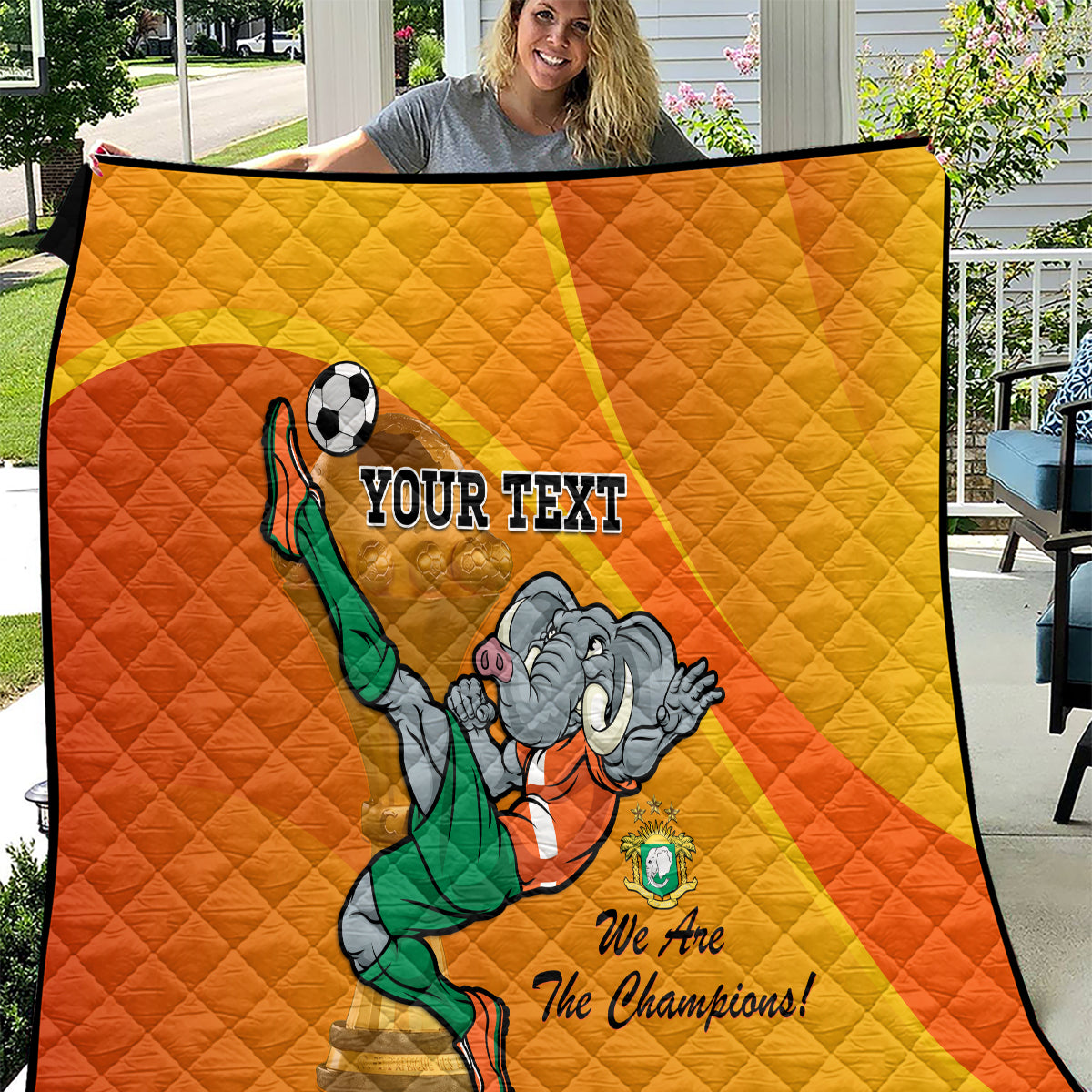 Custom Ivory Coast Football Quilt 2024 Mascot With Champions Trophy - Wonder Print Shop
