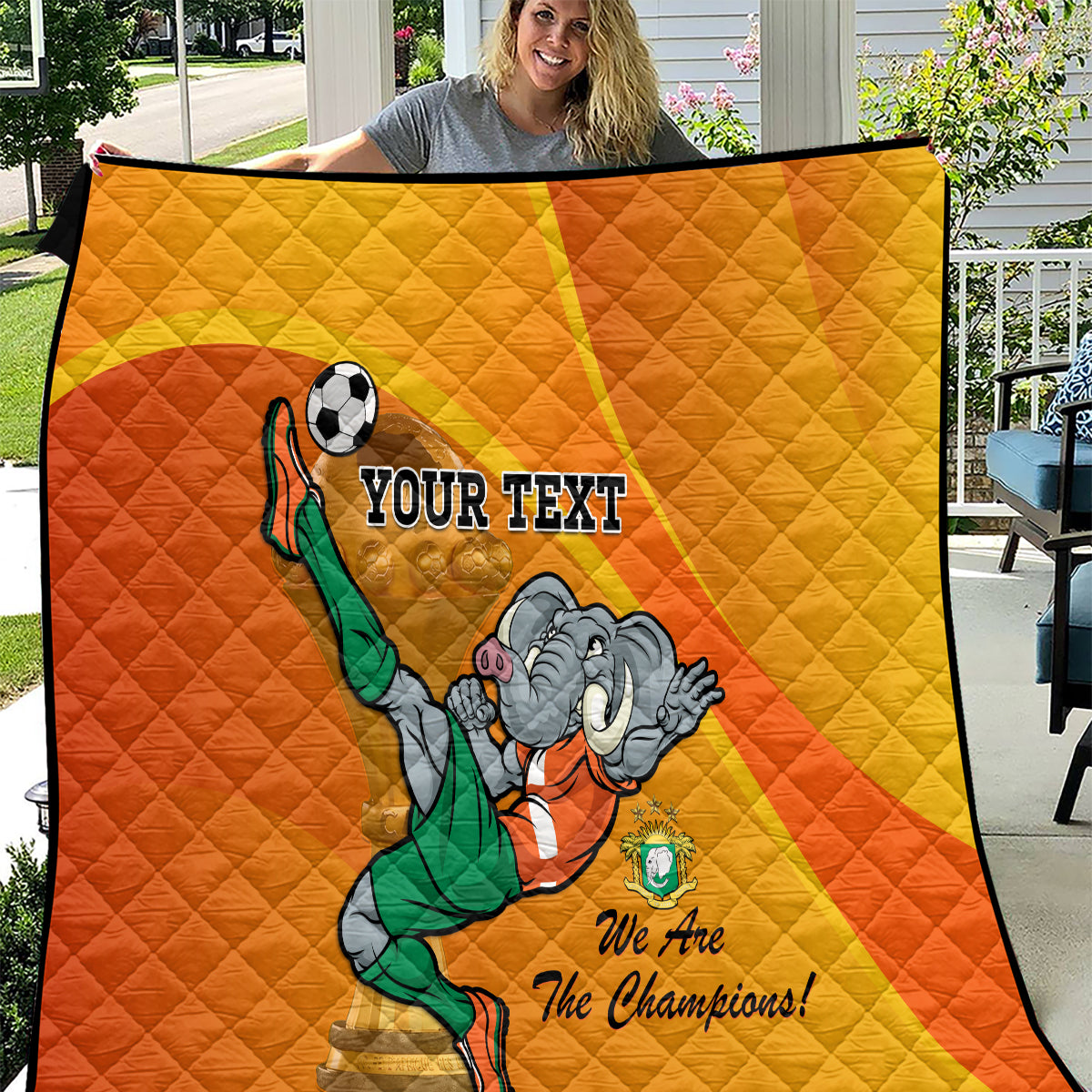 Custom Ivory Coast Football Quilt 2024 Mascot With Champions Trophy