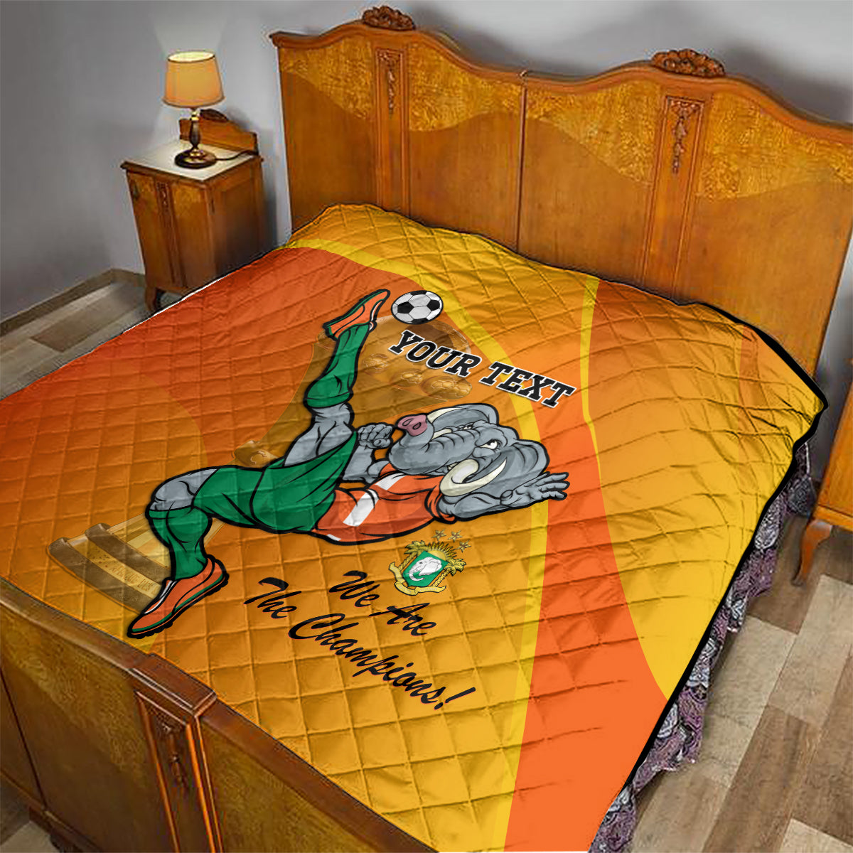Custom Ivory Coast Football Quilt 2024 Mascot With Champions Trophy - Wonder Print Shop