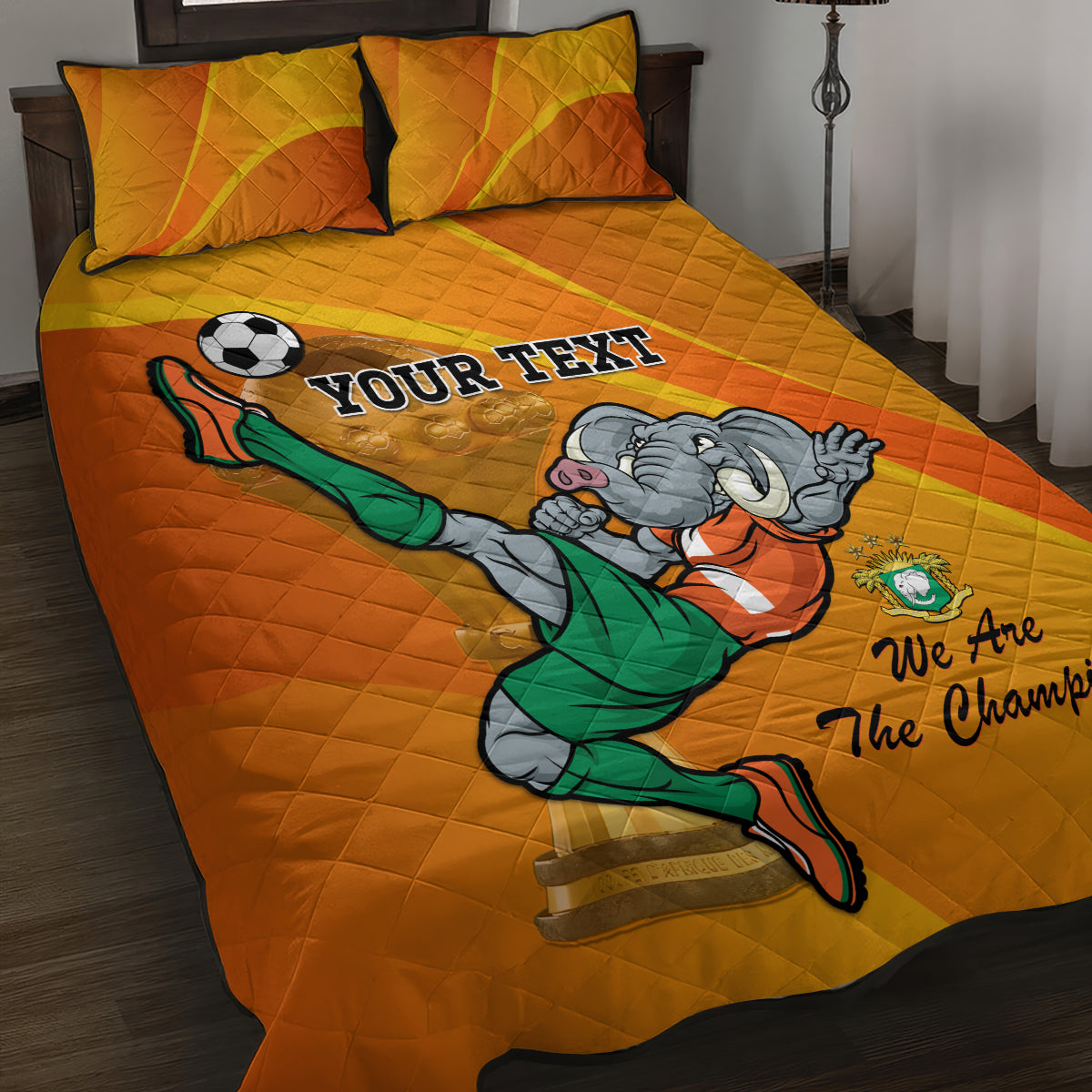 Custom Ivory Coast Football Quilt Bed Set 2024 Mascot With Champions Trophy