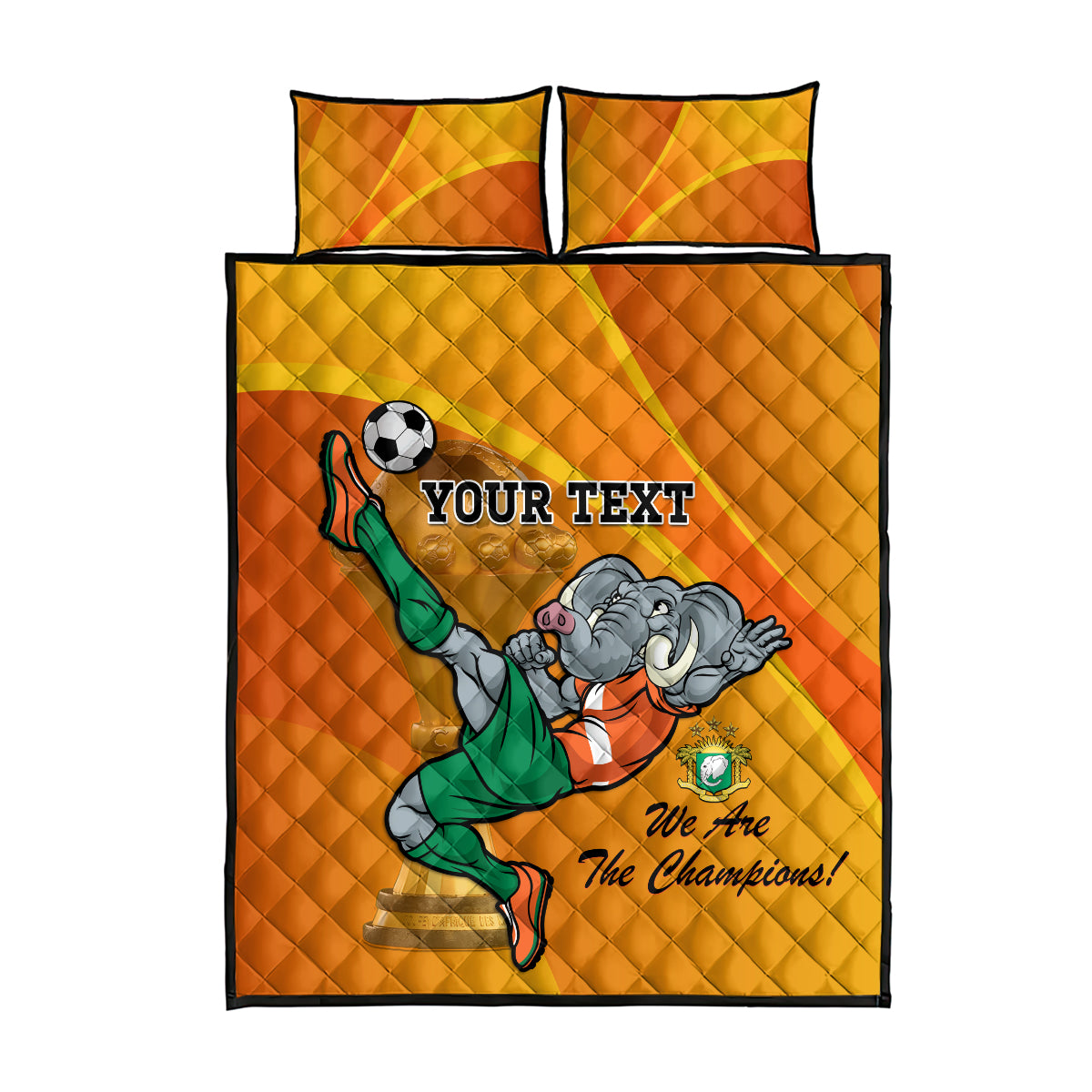 Custom Ivory Coast Football Quilt Bed Set 2024 Mascot With Champions Trophy - Wonder Print Shop