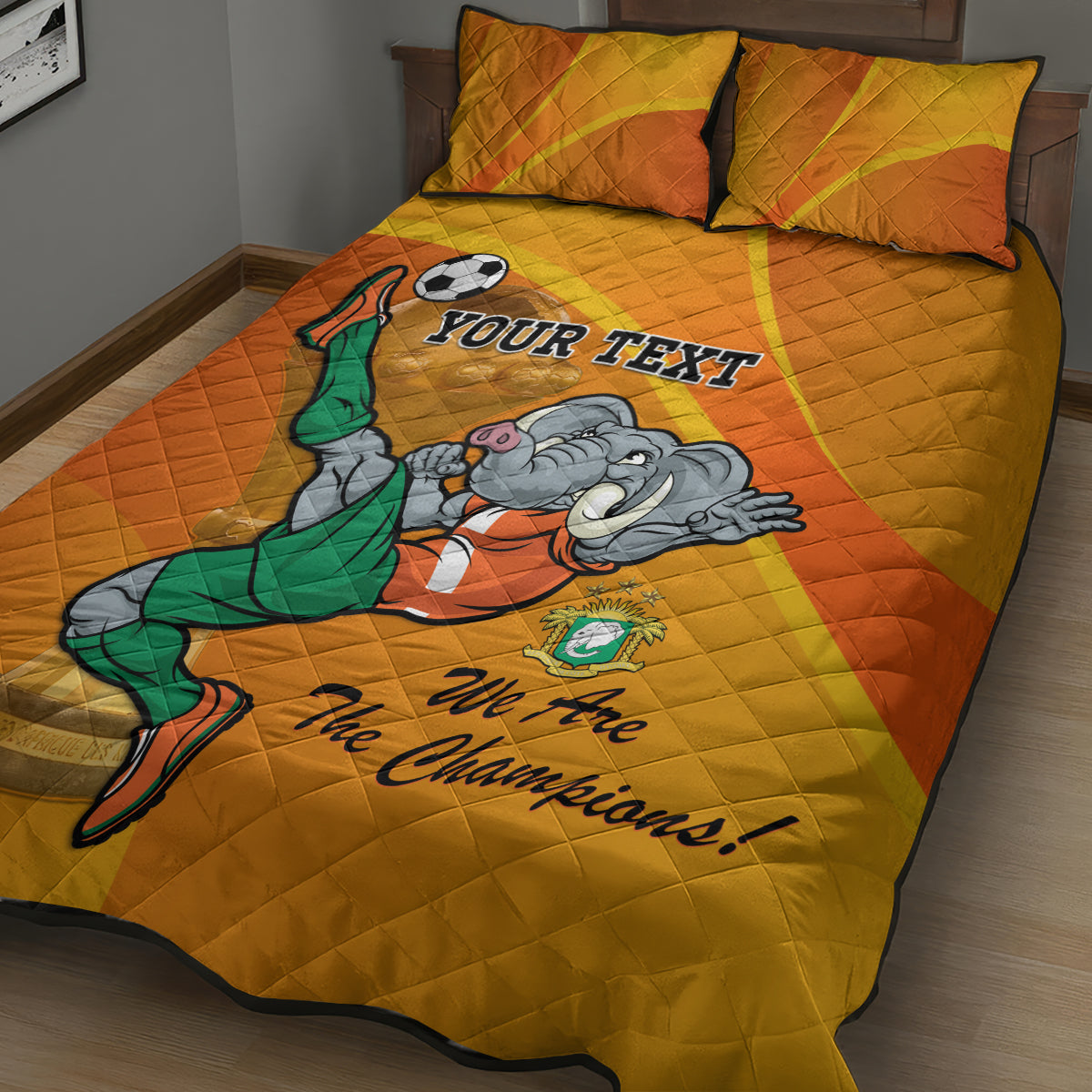 Custom Ivory Coast Football Quilt Bed Set 2024 Mascot With Champions Trophy - Wonder Print Shop