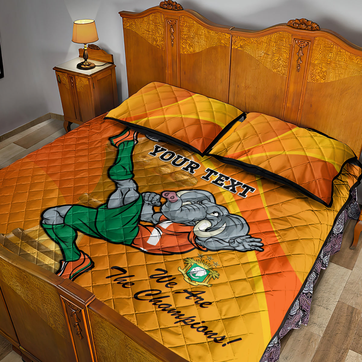 Custom Ivory Coast Football Quilt Bed Set 2024 Mascot With Champions Trophy - Wonder Print Shop