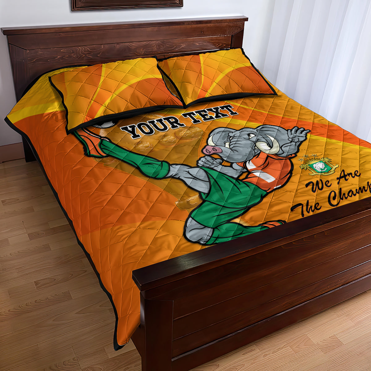 Custom Ivory Coast Football Quilt Bed Set 2024 Mascot With Champions Trophy - Wonder Print Shop