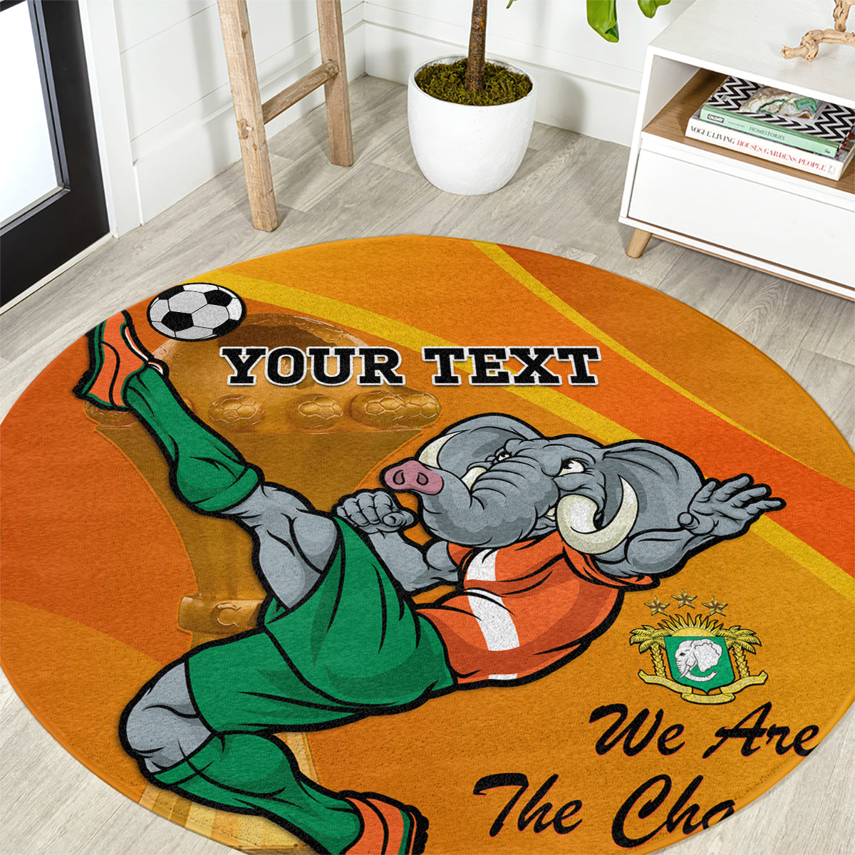 Custom Ivory Coast Football Round Carpet 2024 Mascot With Champions Trophy