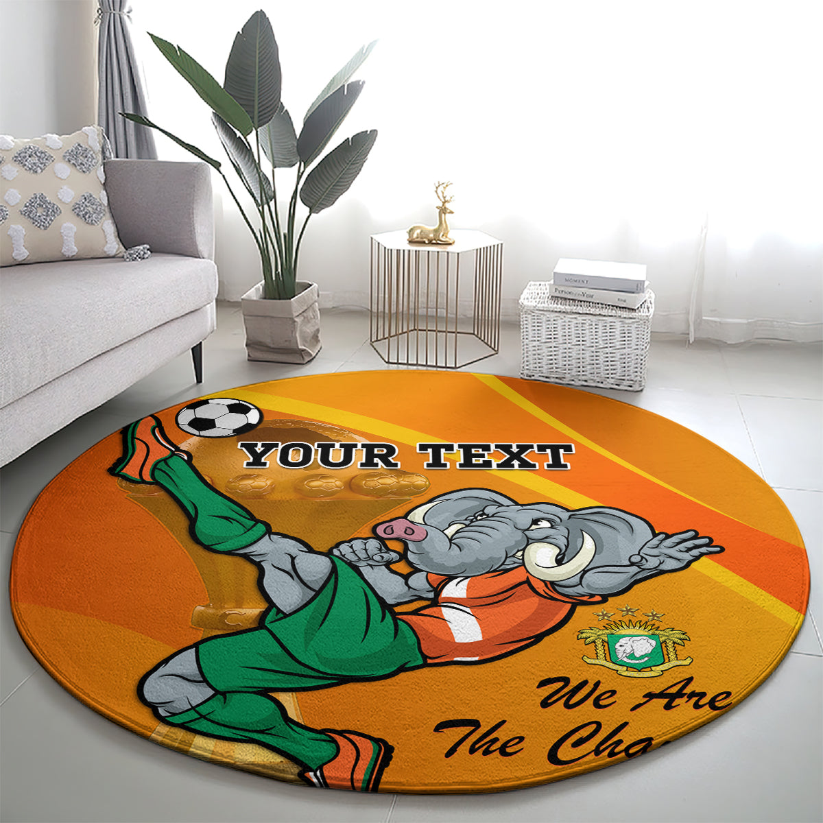Custom Ivory Coast Football Round Carpet 2024 Mascot With Champions Trophy