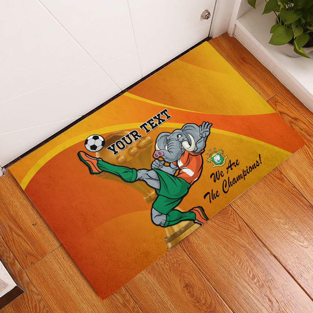 Custom Ivory Coast Football Rubber Doormat 2024 Mascot With Champions Trophy - Wonder Print Shop