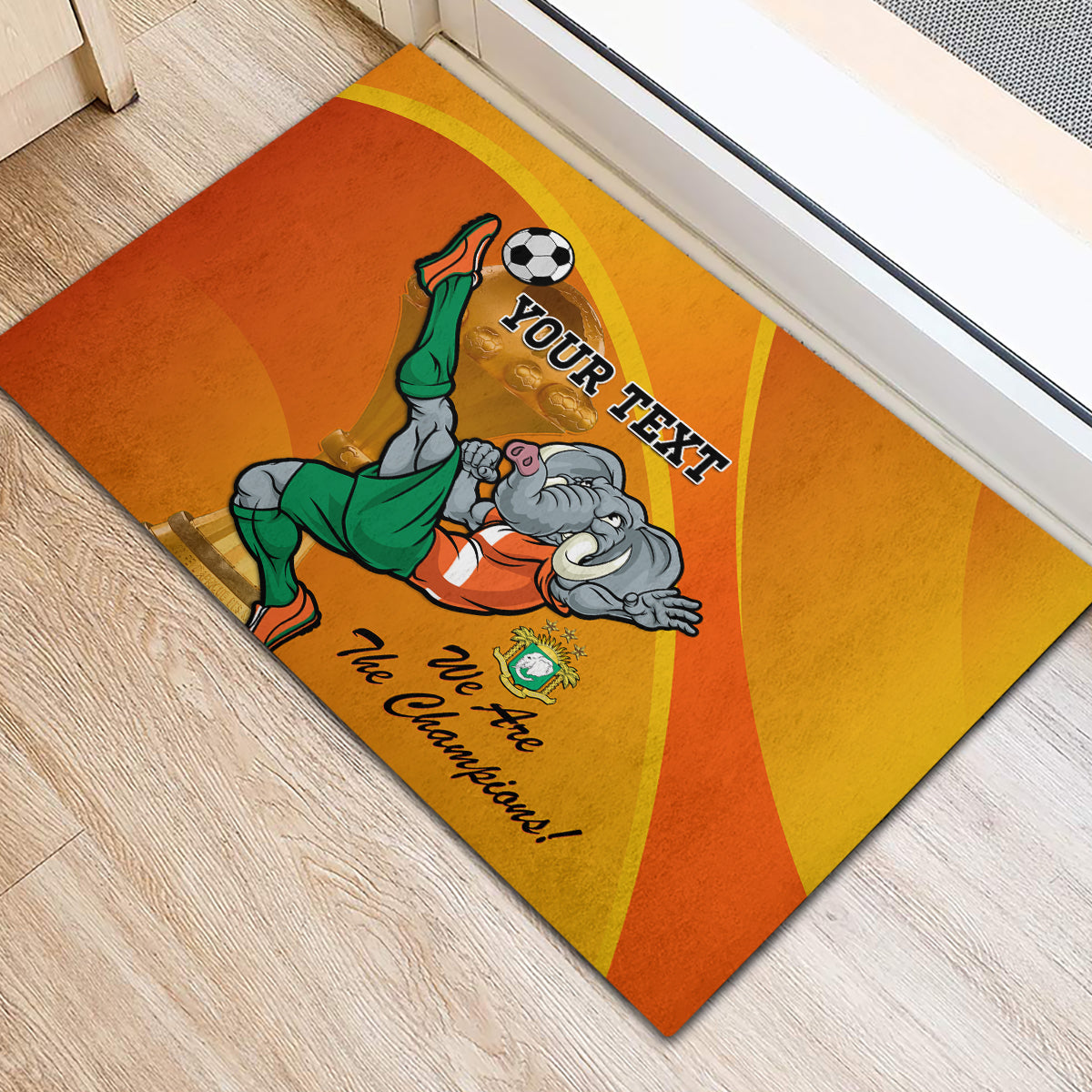 Custom Ivory Coast Football Rubber Doormat 2024 Mascot With Champions Trophy - Wonder Print Shop